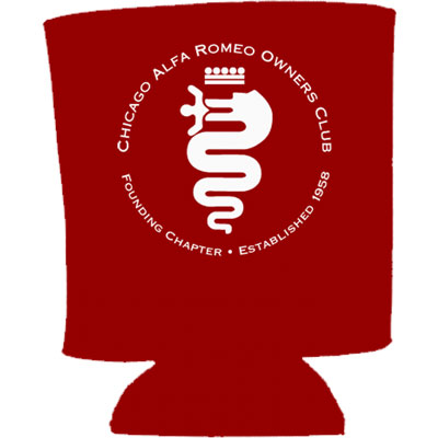 Collapsible Red Koozie with white Alfa-Serpant